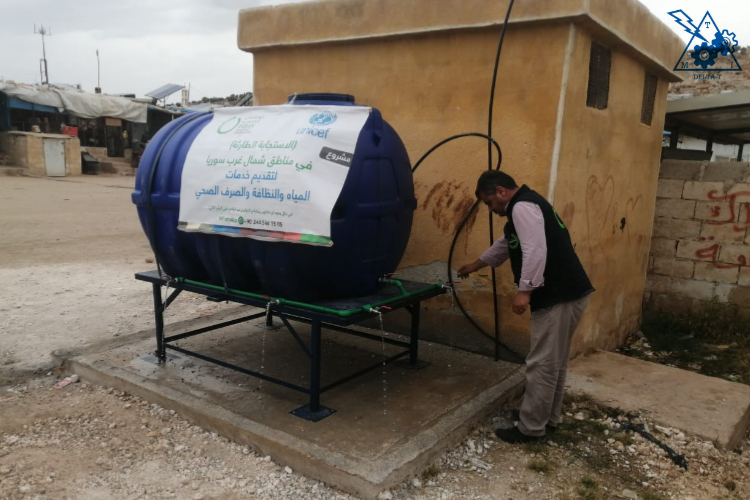 Installation of 2000 liter polyethylene water tanks in Idlib